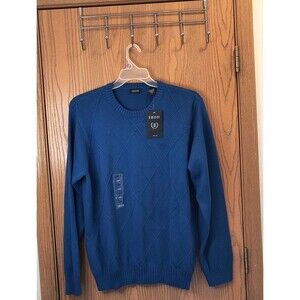 Izod Men's Sweater Large Navy Sleeve Argyle Tight Knit Logo Pullover